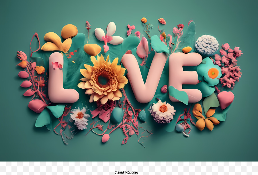 Amore Word Art Love Flower Watercolor Pink - 