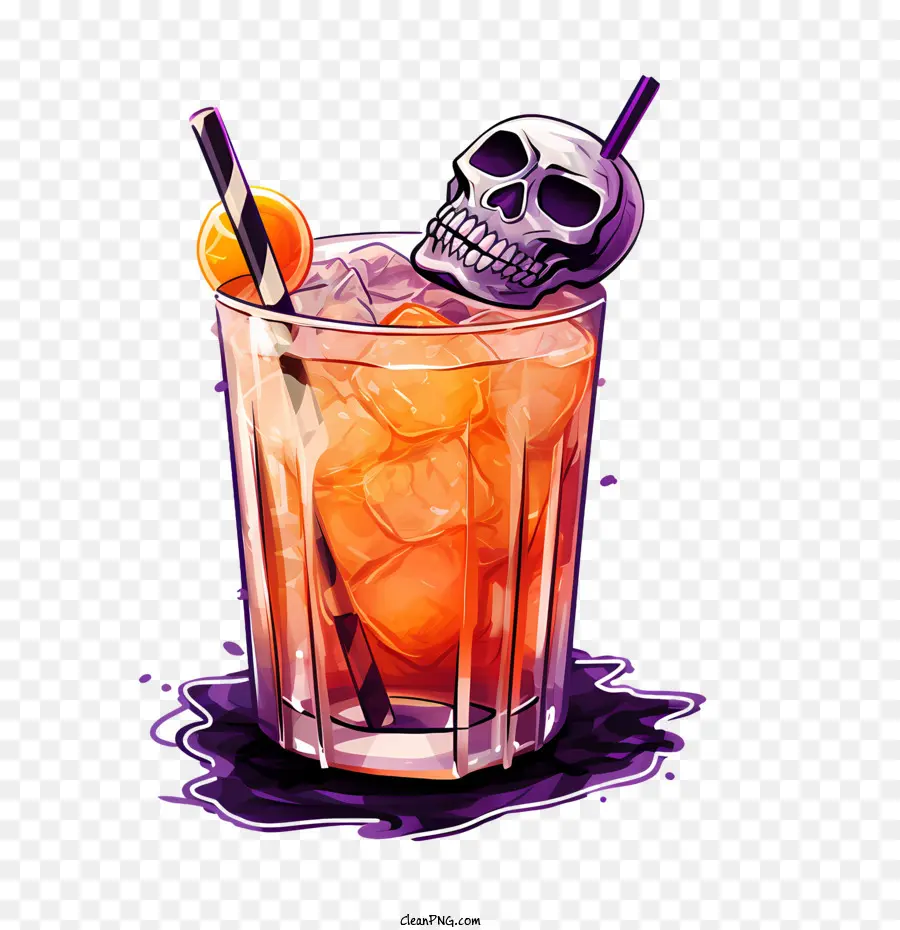 halloween cocktail skull glass cocktail orange slice