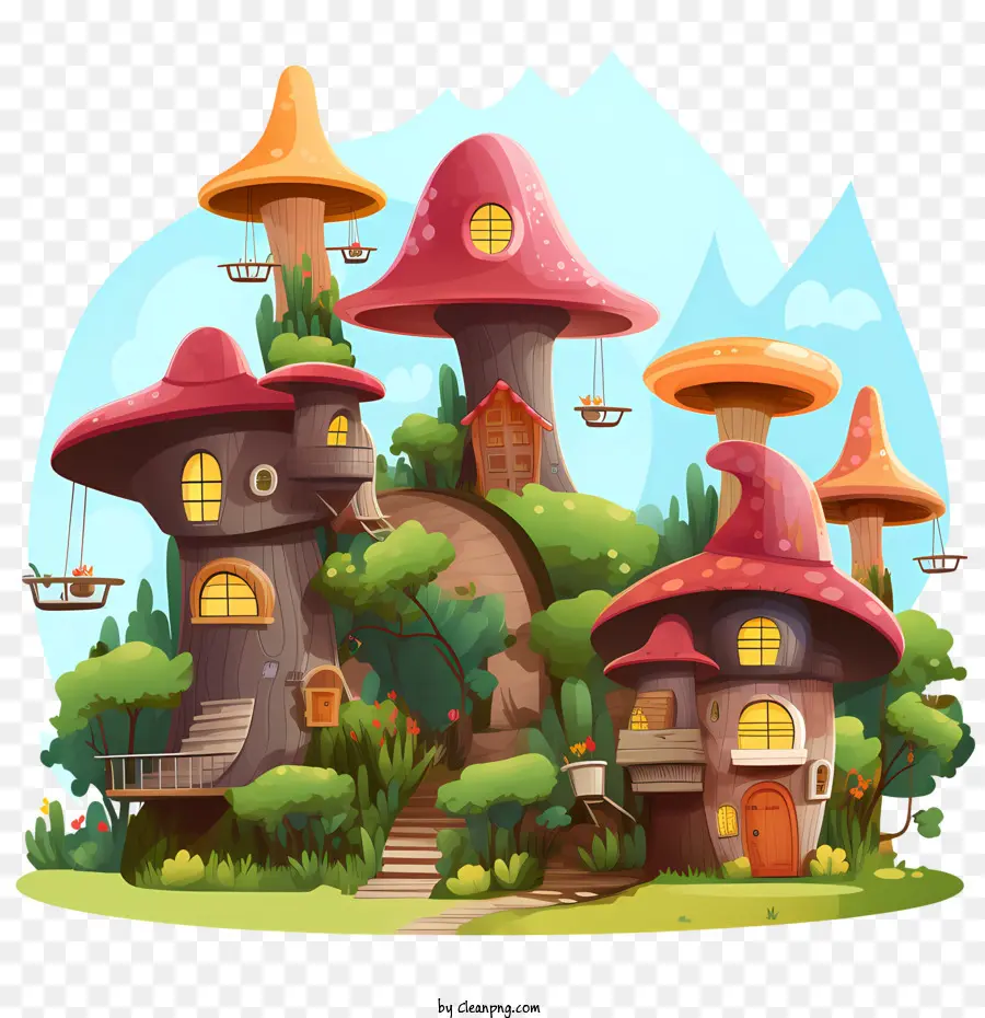 Fantasy del villaggio della foresta di funghi di funghi - 