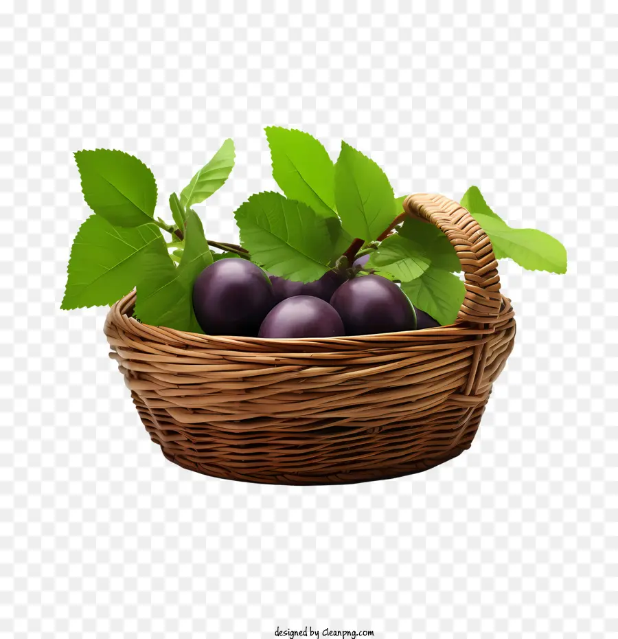 plum berries basket fruit green leaves