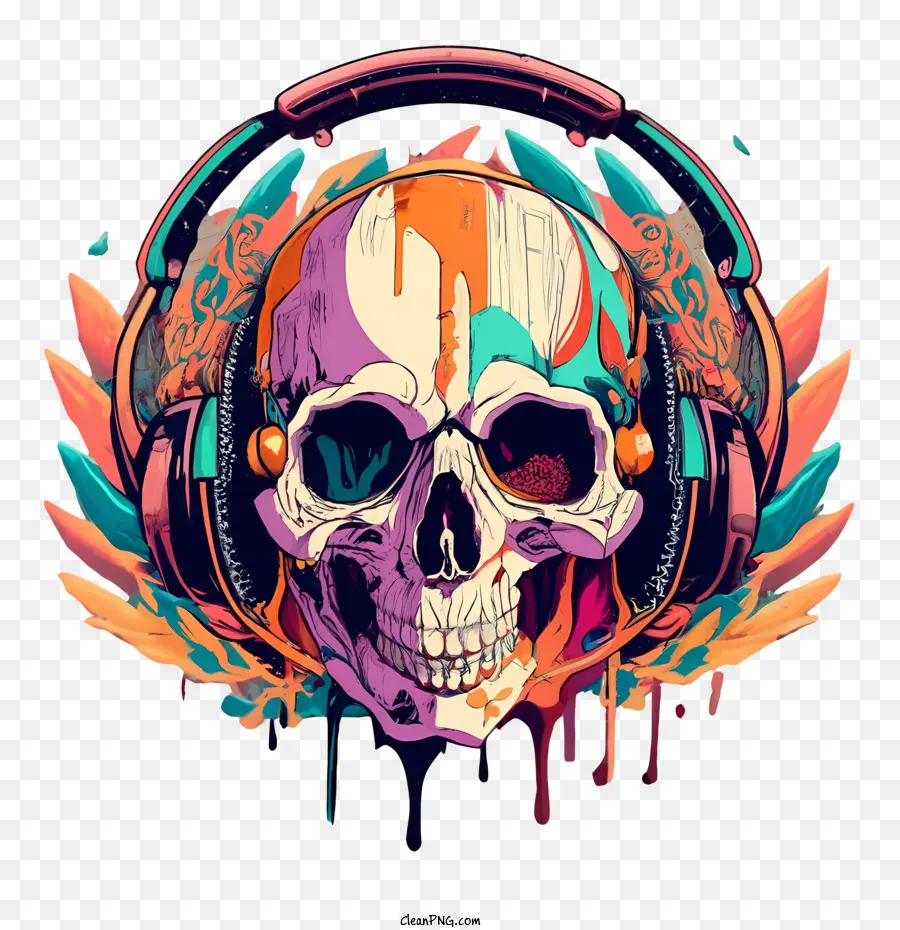 skull wearing headphones skull headphones colorful music