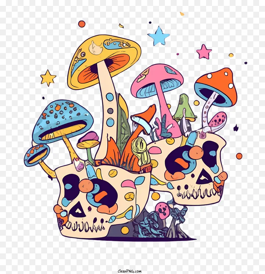 skull mushrooms mushrooms psychedelic colorful surreal