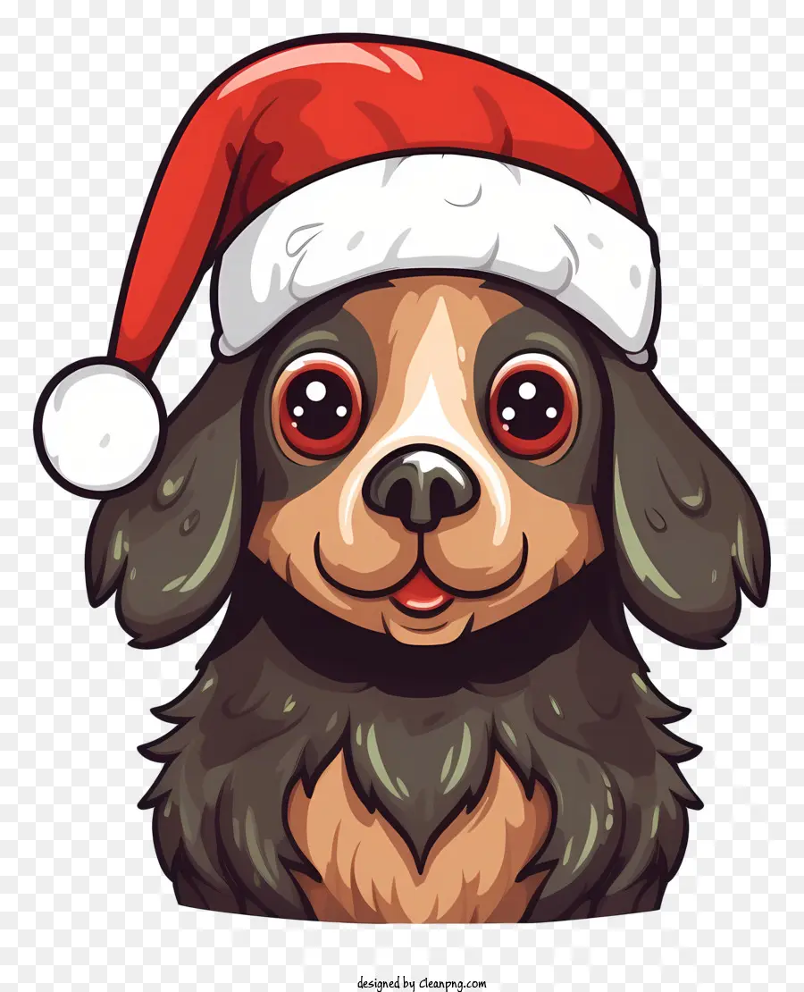 santa claus mũ - Chó hoạt hình trong mũ ông già Noel với cái miệng mở, đôi mắt rộng