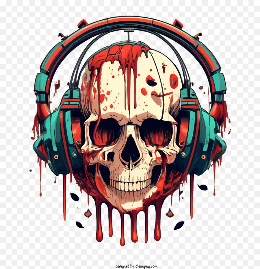 skull wearing headphones skull headphones blood splatter