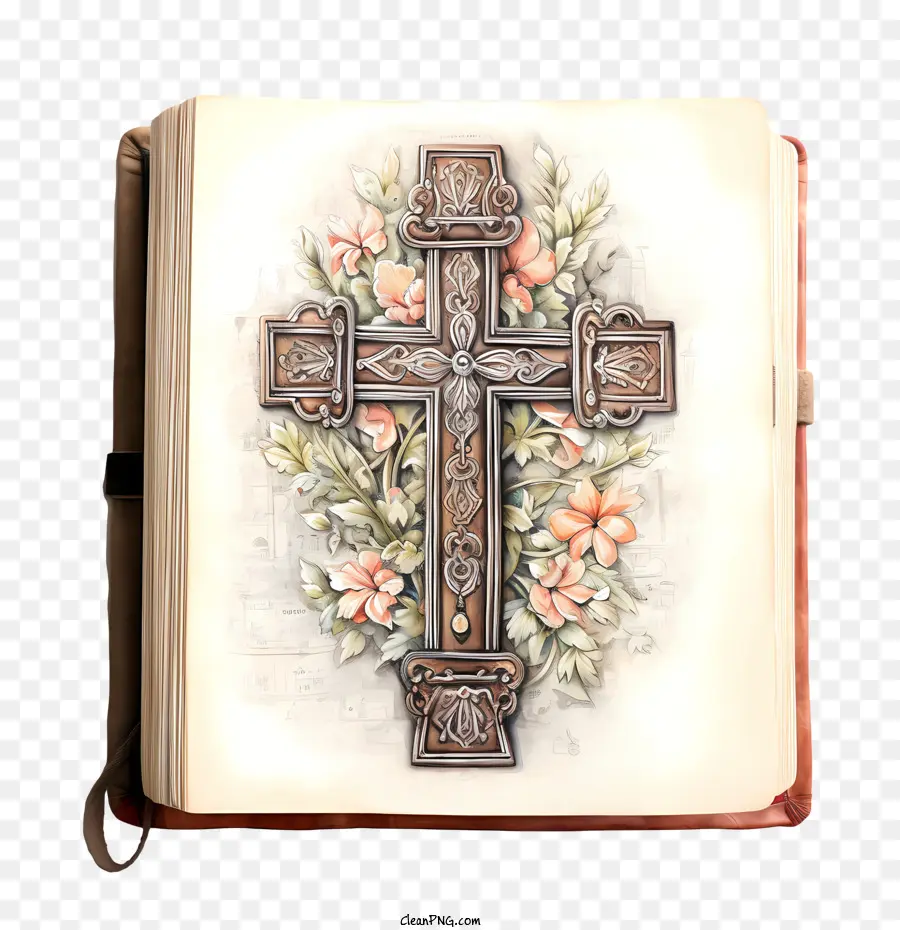 bible with cross cross flower vintage religious symbol