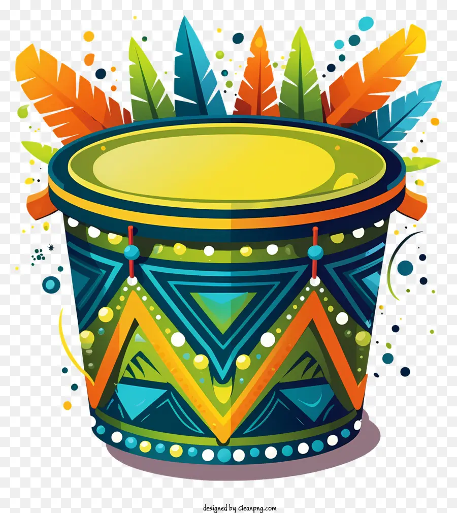 Bunte Drum Künstler - Farbenfrohe Trommel mit Federn und Dekorationen, Musikinstrument