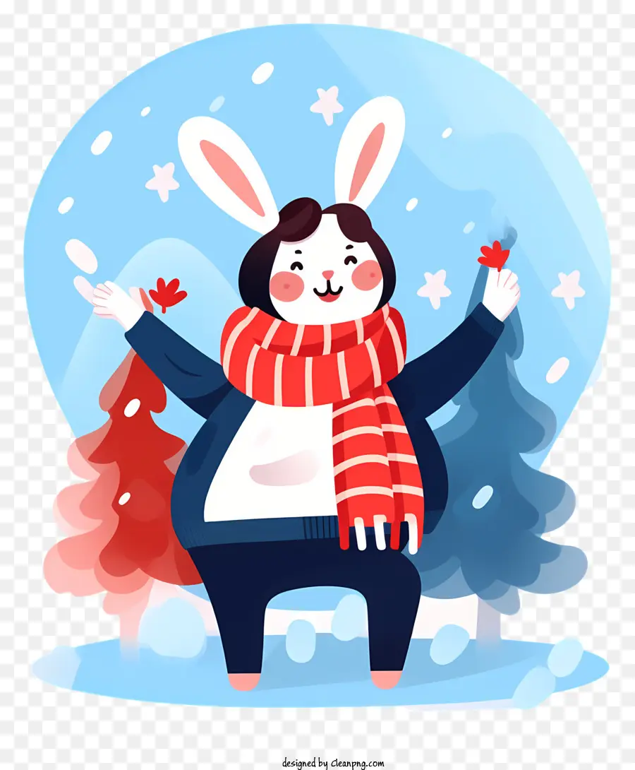 Weihnachtsbaum - Festliche Zeichentrickfigur in der schneebedeckten Weihnachtsszene