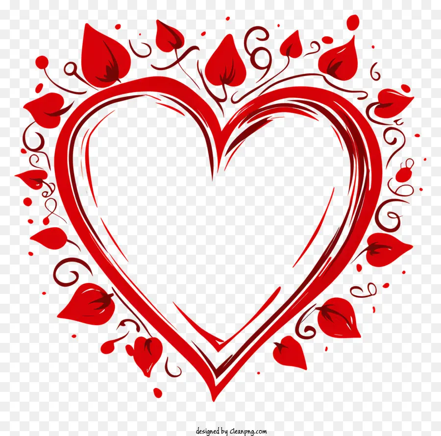 trái tim - Trái tim hoa màu đỏ được bao quanh bởi những vòng xoáy trang trí