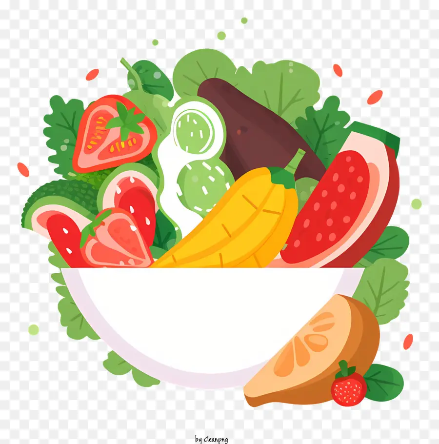 Schüssel mit Obst und Gemüse Obst und Gemüseschale Joghurt und Obstschüssel flaches Design Illustration helle und lebendige Farben - Vektor -Illustration von Obst, Joghurt und Gemüse im flachen Design