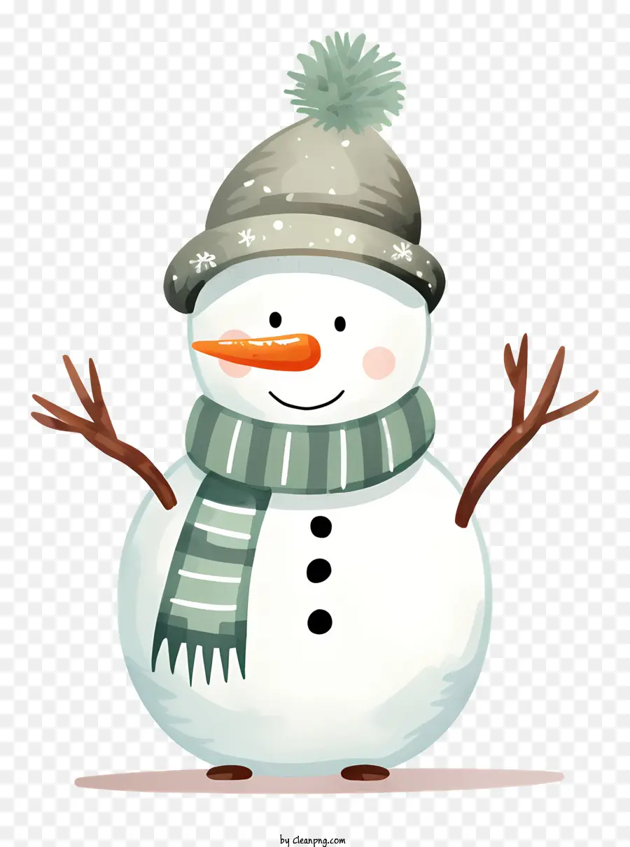Schneemann - Bild des Schneemanns, der Winterzubehör trägt und Tasche hält