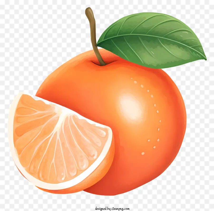 grünes Blatt - Realistisch geschnittene Orange mit grünem Blatt