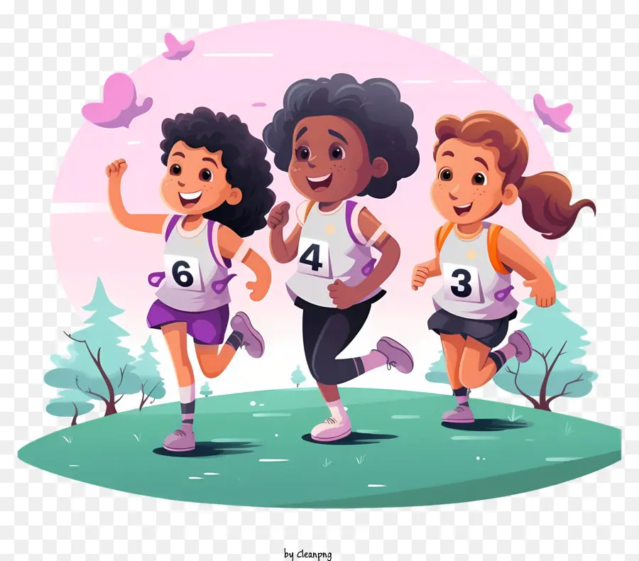 Running Women Park Running Gear Running Schuhe - Drei Frauen, die zusammen in einem Park, Vector -Format rennen
