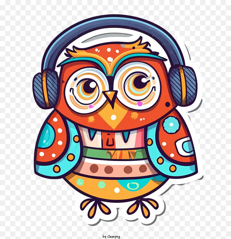 owl wearing headphones owl headphones colorful cartoon
