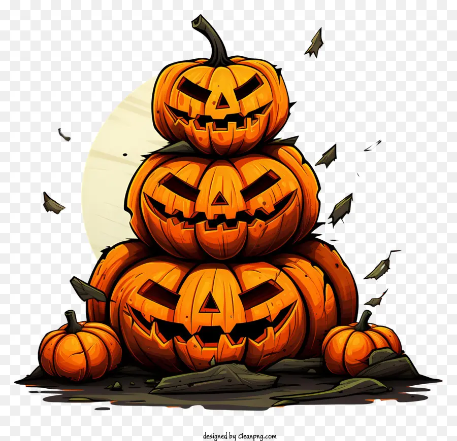 Halloween - Cartoon Halloween Kürbisse mit gruseligen Jack O'Lantern Gesicht