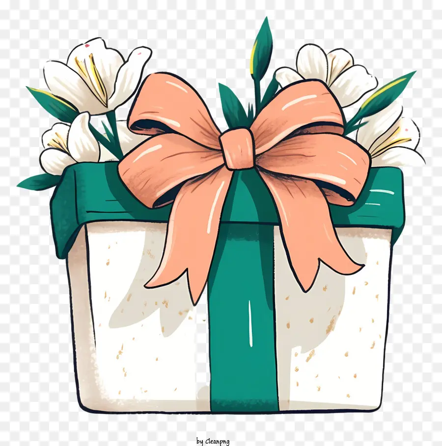 Geschenkbox - Schwarz -Weiß -Bild der Geschenkbox mit Bug und Blumen