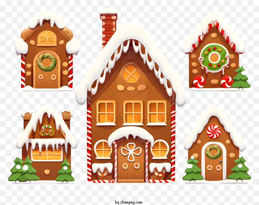 gingerbread house traditional white facade red roof window decorations
