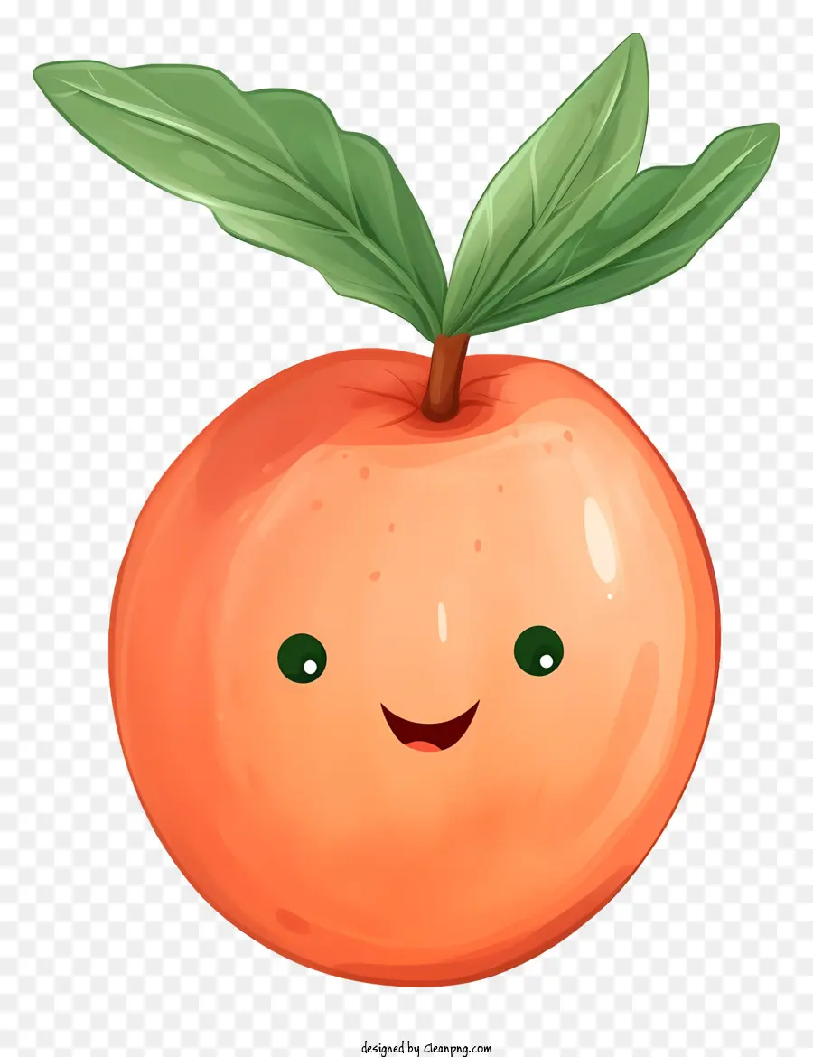 Orange mit Gesicht lächelnd orange gezogenes Gesicht auf orangefarbenen Blättern auf orange grünen Blättern auf Orange - Bild des lächelnden Orange mit angezogenen Blättern auf schwarzem Hintergrund