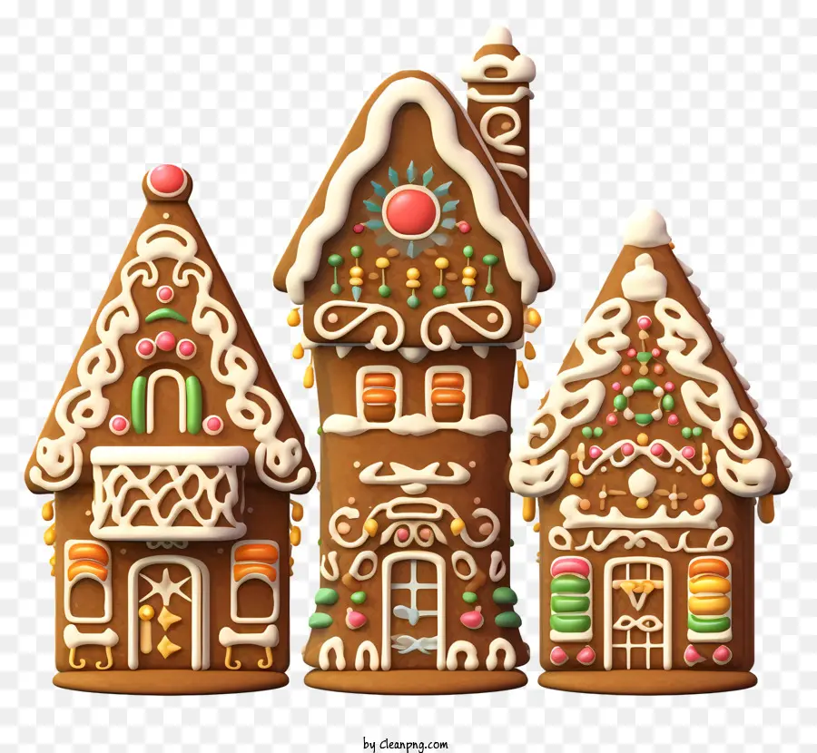 Candy House Gingerbread Decorations Facciata Windows Accesso ad arco - Candy House con decorazioni ornate, tre pavimenti, tetto in pendenza, pan di zenzero