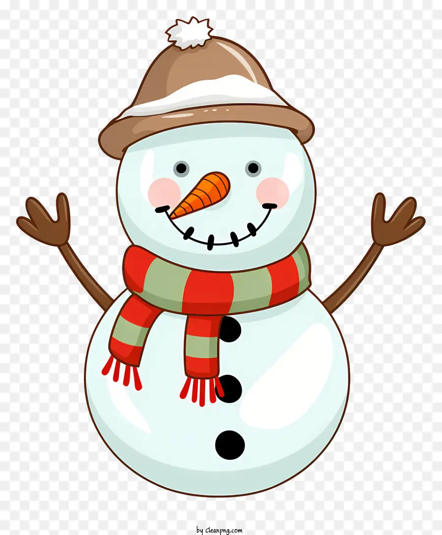 Schneemann - Glücklicher Schneemann, der Hut, Schal, Handschuhe trägt. 
Arme angehoben