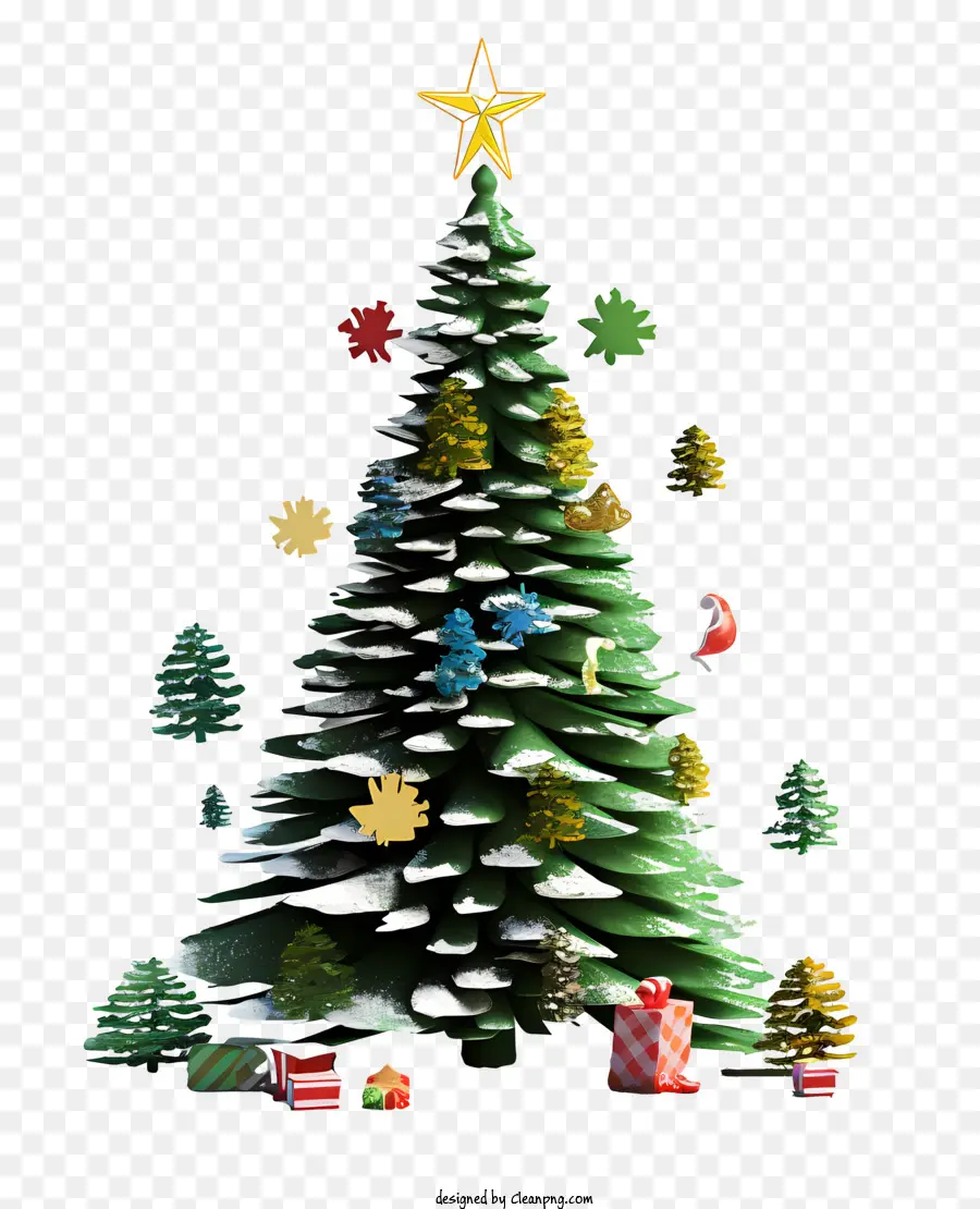 albero di natale - Albero di Natale festivo con regali e fiocchi di neve