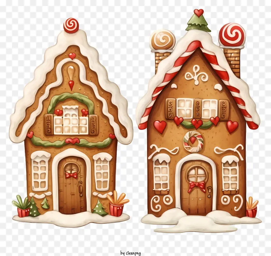 Lebkuchenhäuser Häuser Candy Canes Ihrdekorationen Festliche Atmosphäre Urlaubsdekorationen - Bunte und fröhliche Lebkuchenhäuser mit festlichen Dekorationen und Schnee