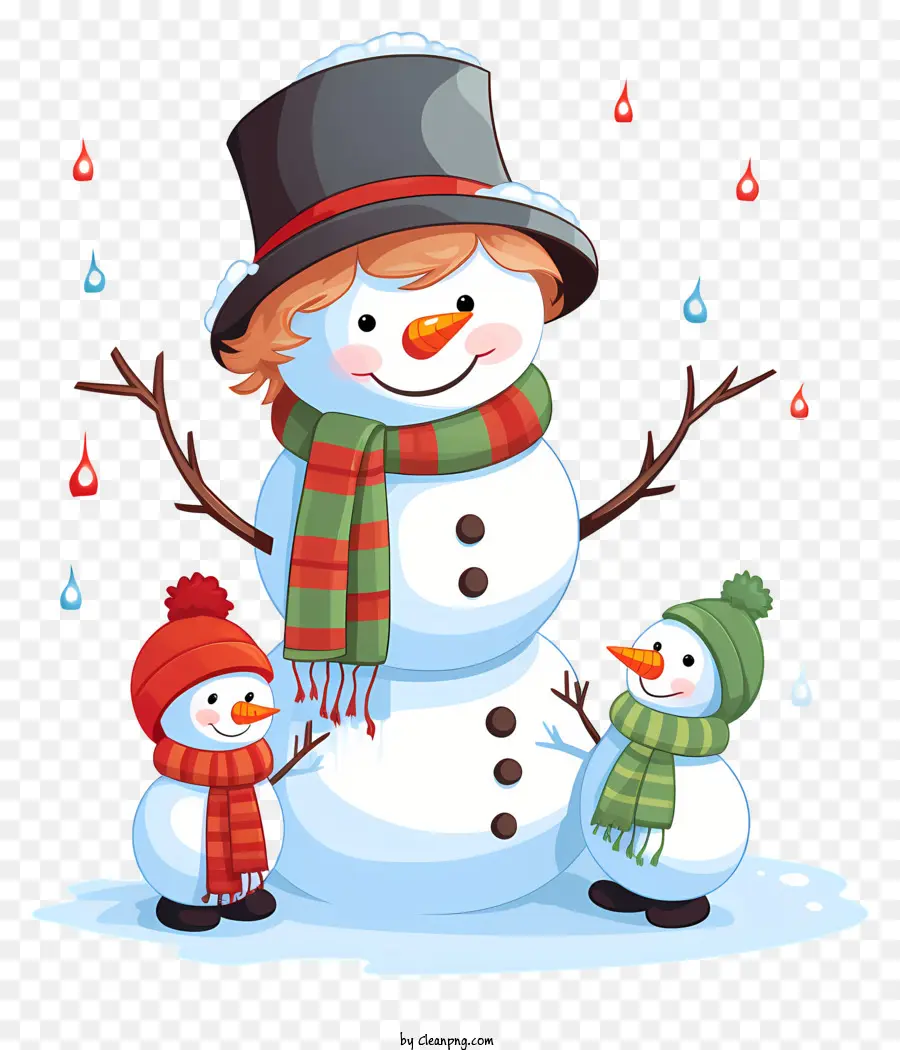 Cartoon Snowman Winterszene Schneemann Bild Kinder spielen in der Schnee Winterkleidung - Cartoon Snowman mit Kindern in der Winterszene