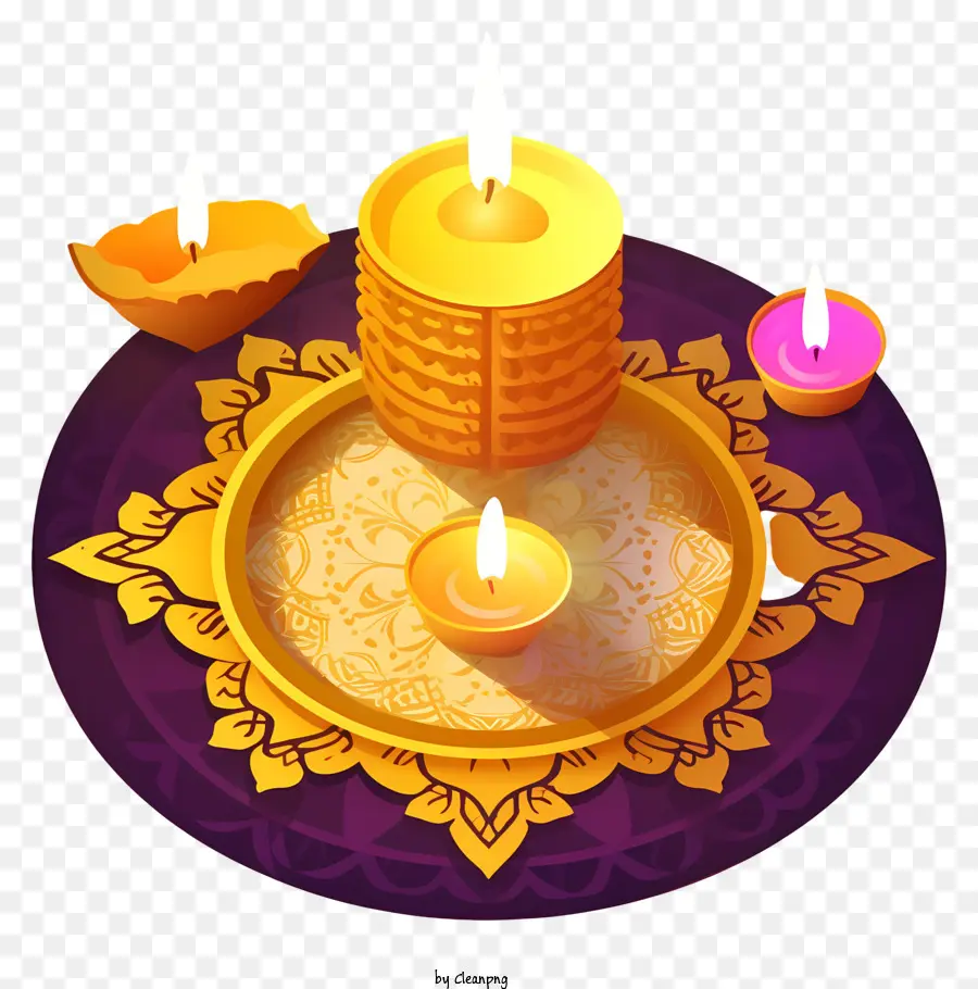 hoa thiết kế - Nến Diwali được bao quanh bởi những bông hoa trên đĩa tròn với thiết kế hoa