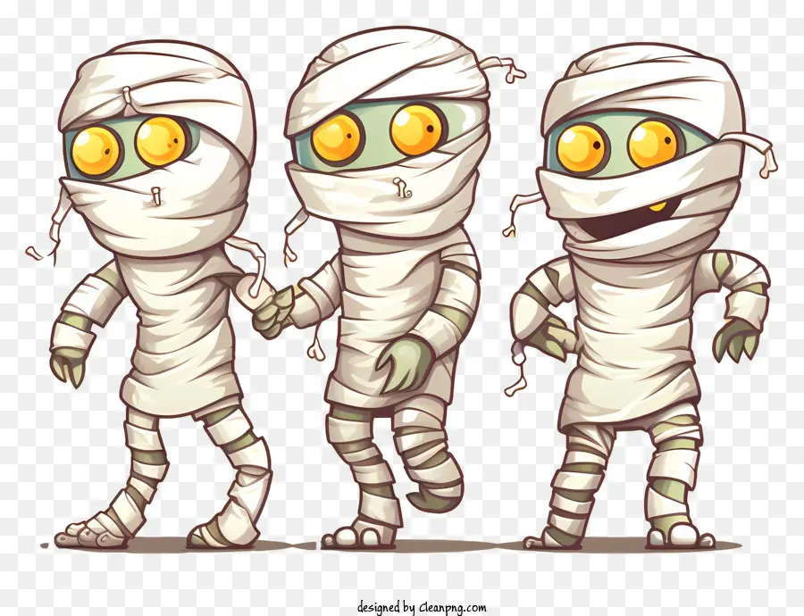 Cartoon Mumies Drei Mumien Mumie Charaktere Bandana-transparente Mumieschädel Halskette Mama - Drei Mumien mit unterschiedlichem Zubehör und Aussehen