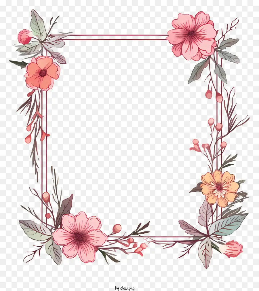 Blume Rahmen - Blumenrahmen mit welligen rosa und grünen Blumen