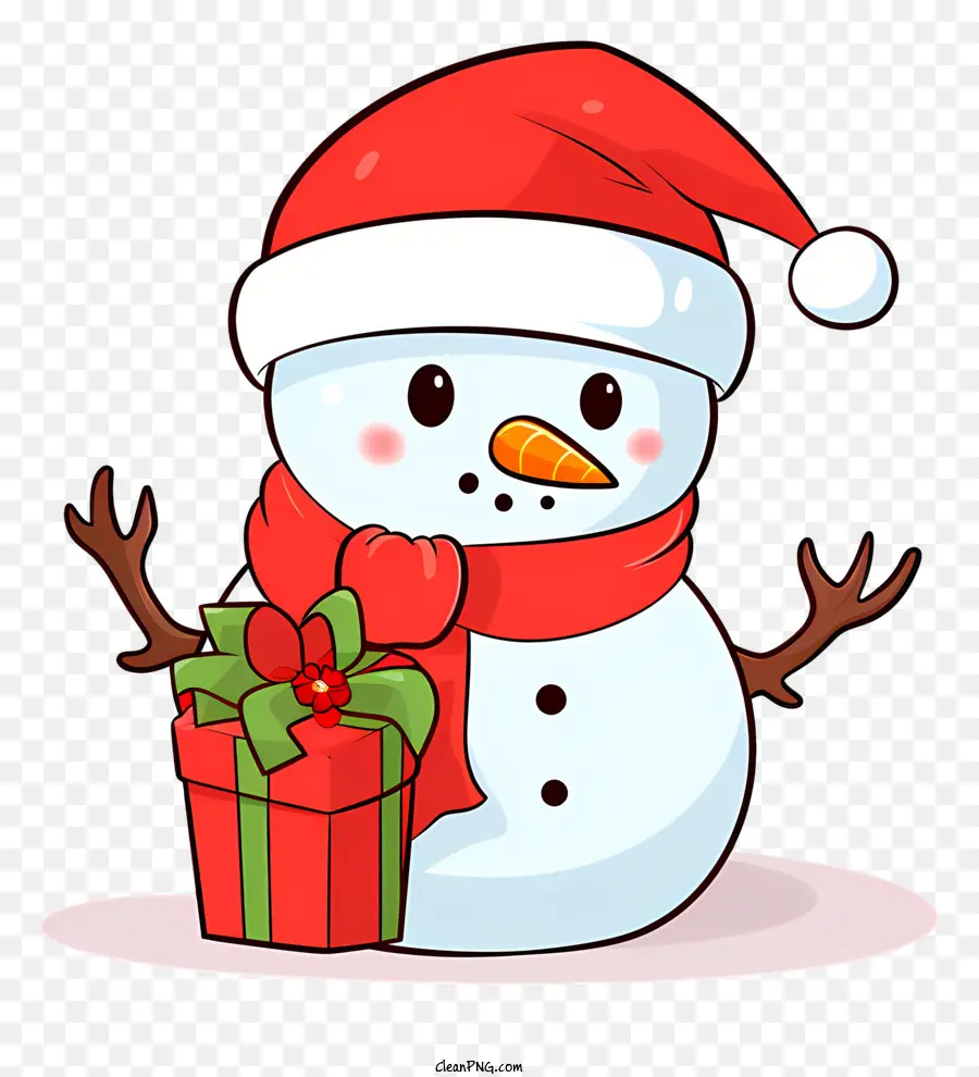 santa Hut - Cartoon Snowman mit dekorativen Geschenken, die Weihnachtsmütze tragen