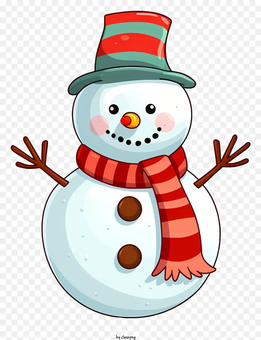 Cartoon Snowman Red Scarf Black Cappello Nero Black Beard - Snowman da cartone animato con sciarpa rossa, cappello nero e cappotto