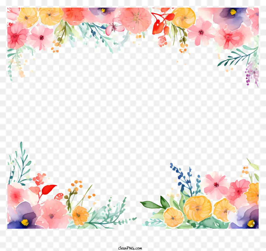 khung màu đen - Bức tranh màu nước rực rỡ của hoa, lá và dây leo
