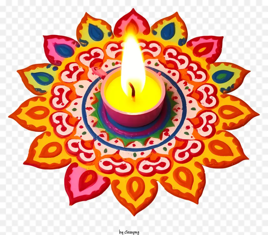 Kerzendekorationspapierkunst Lotus Blumendesign komplizierte Muster leuchtende Farben - Bunte Lotuskerze auf dekoriertem kreisförmigen Papier