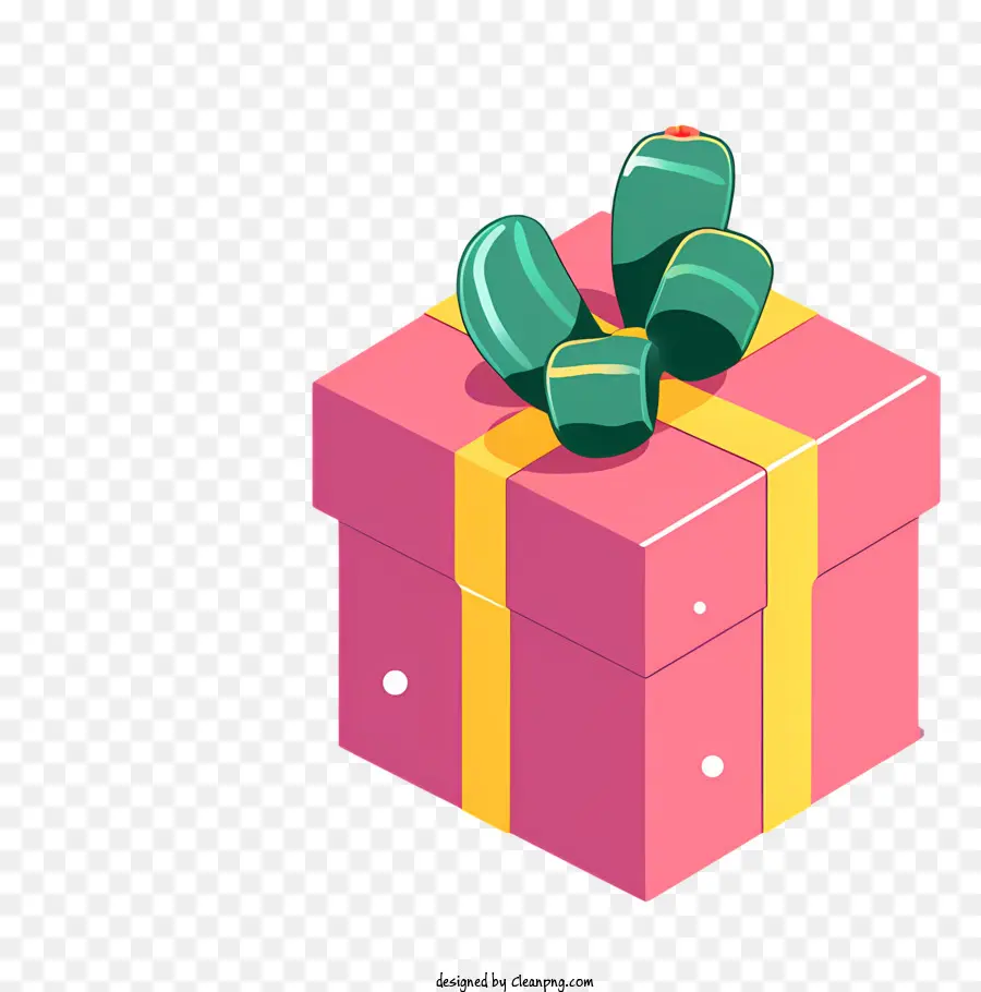Geschenkbox - Rosa Geschenkbox mit grünem Band auf schwarzem Hintergrund