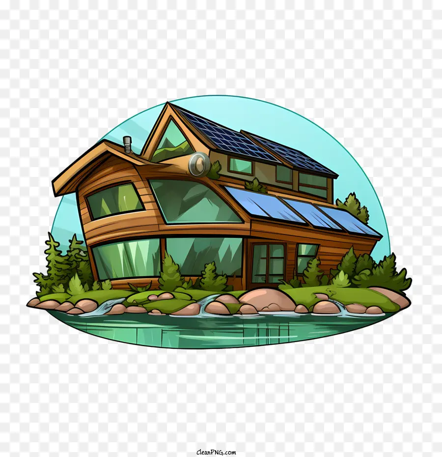 eco house lake house solar panels energy efficient