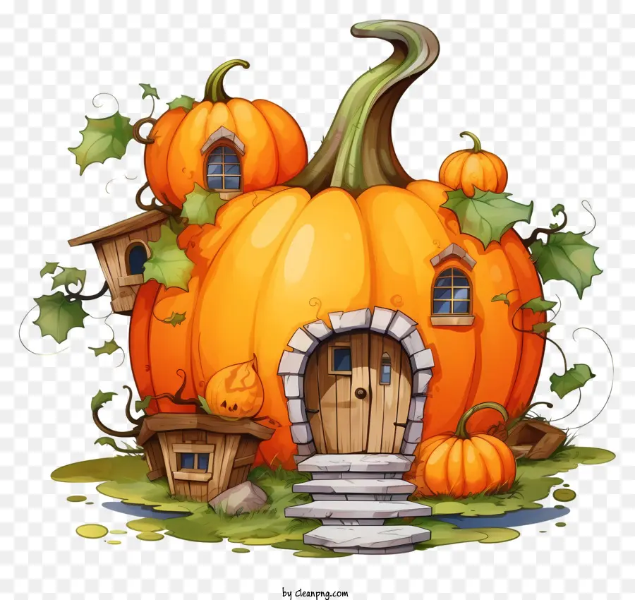 pumpkin house quaint house small house gabled roof vines and moss