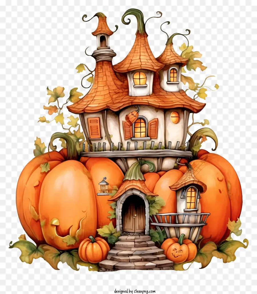 pumpkin house house drawing chimney on a pumpkin house door on a pumpkin house green pumpkin leaves