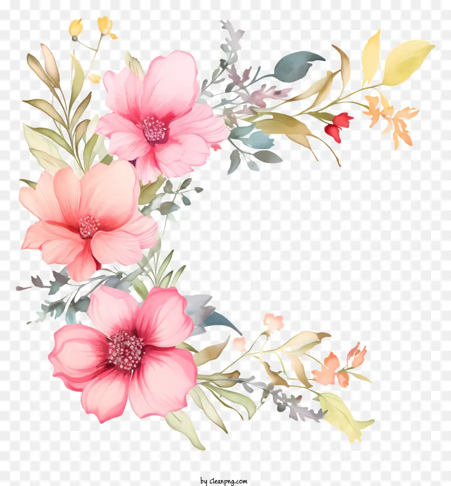 Blumenkranz - Blumenkranz: rosa/grün, schwarzes Hintergrundbild