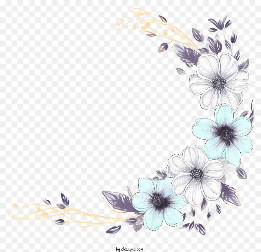 florales Design - Blumenkranz -Design mit weißen und blauen Blumen