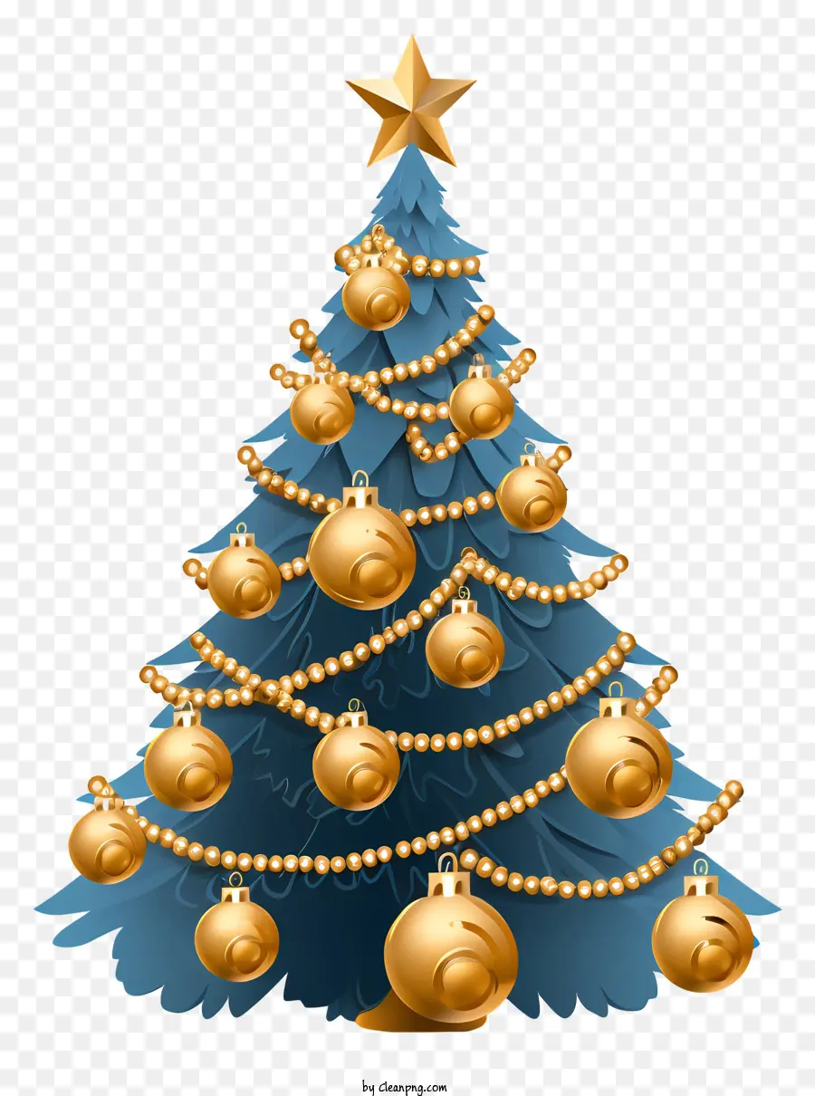blu albero di natale - Albero di Natale blu con decorazioni dorate su nero