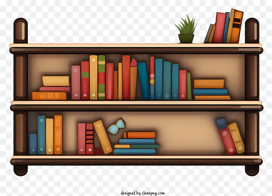 xương rồng - Tủ sách bằng gỗ với những cuốn sách và thực vật đa dạng