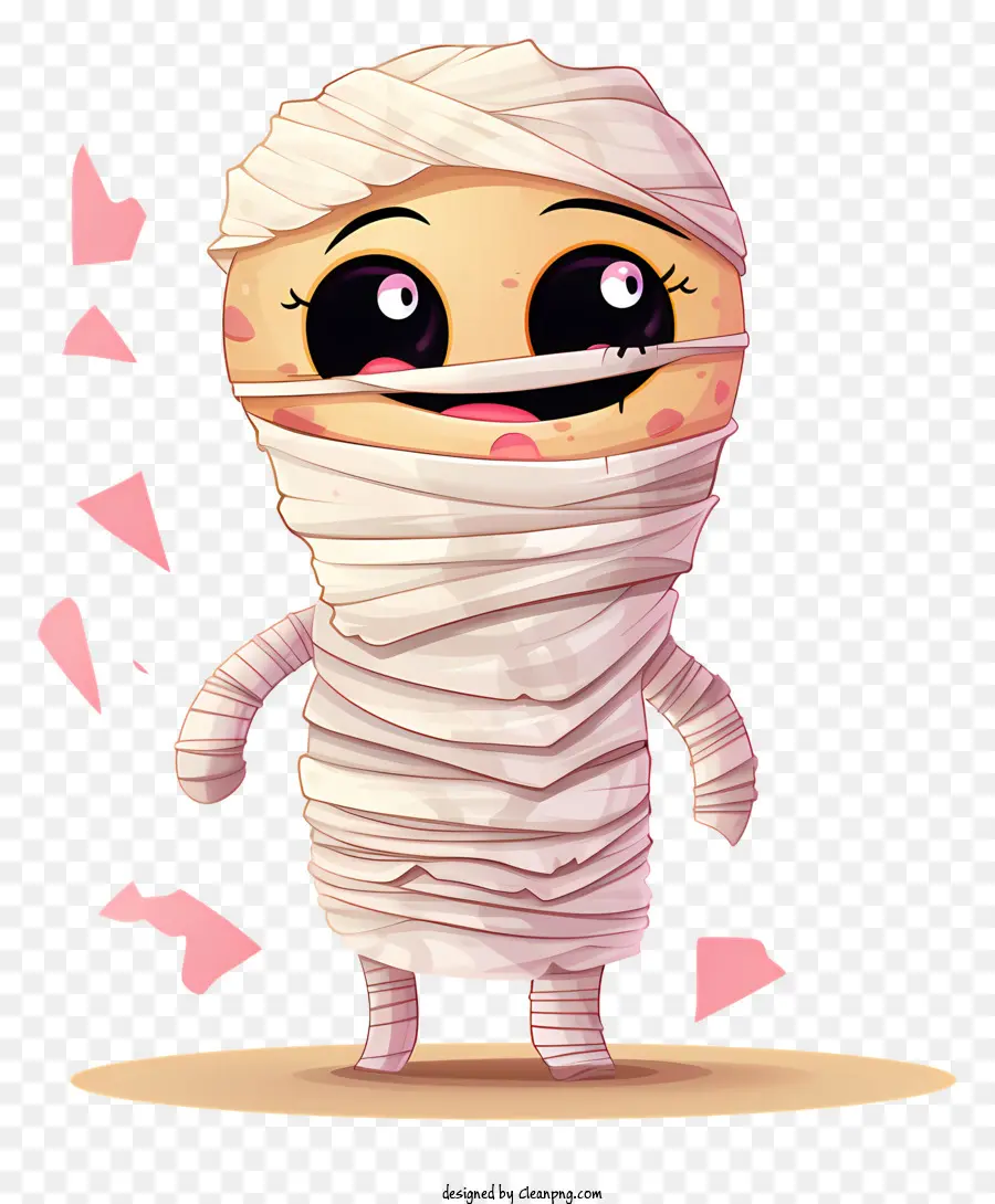 cartoon character bandaged costume standing on one leg smiling transparent body