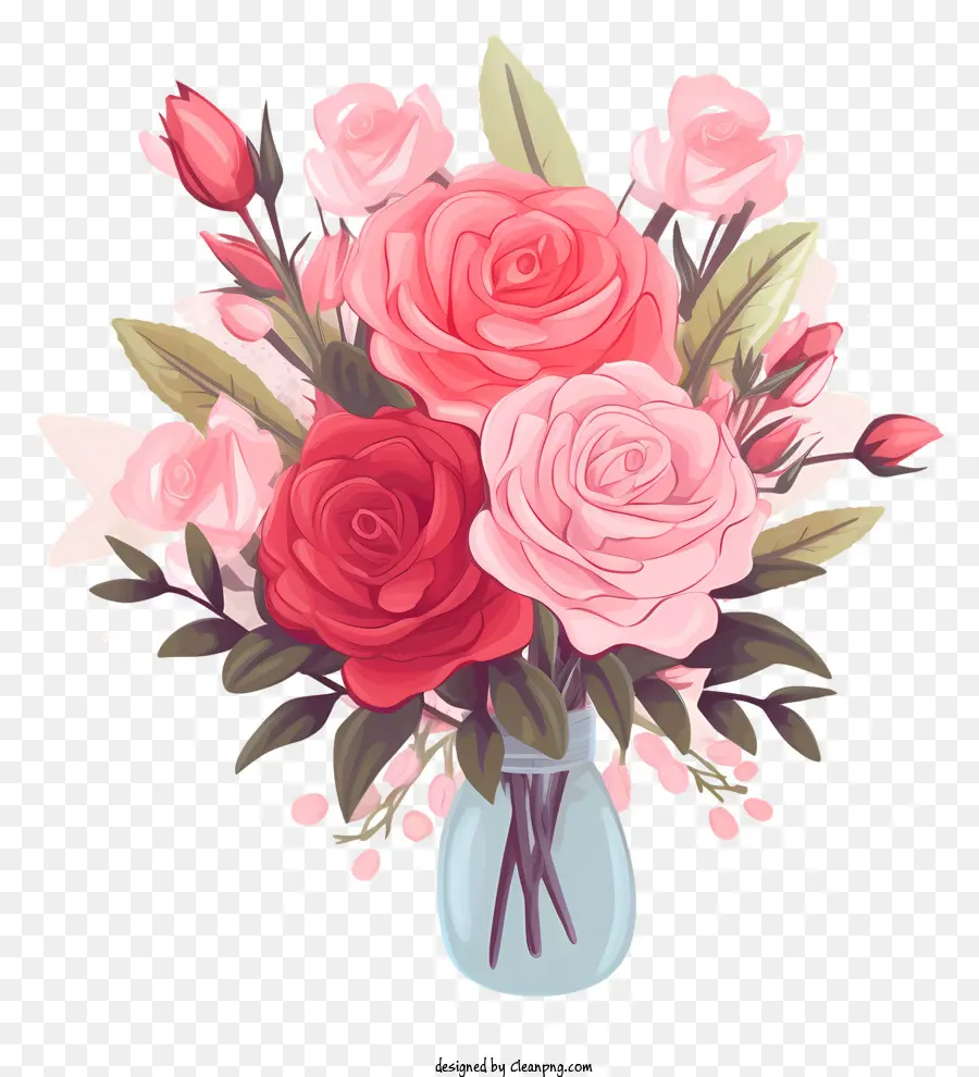 rosa Rosen - Vase mit rosa und roten Rosen auf schwarzem Hintergrund