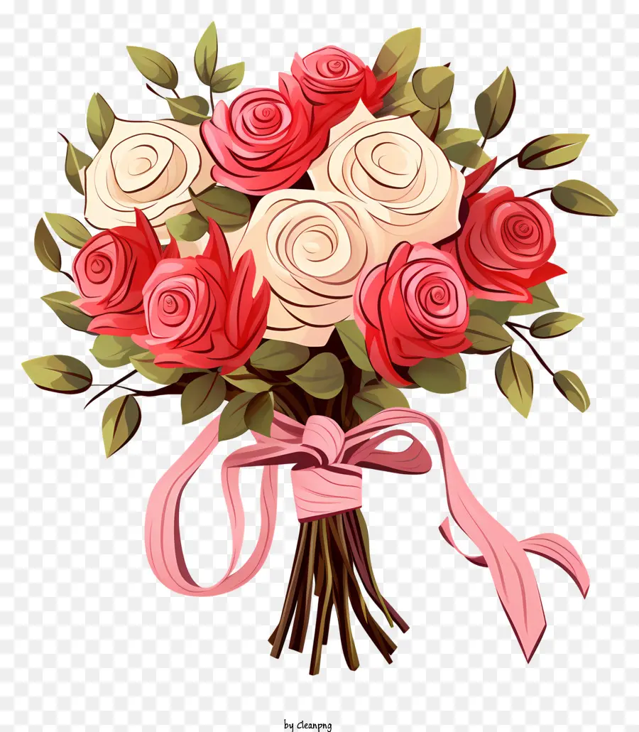 red and white roses pink ribbons bouquet vase elegant