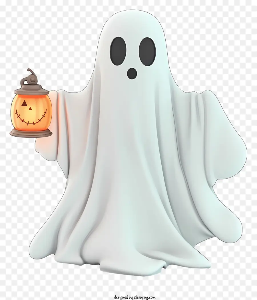 halloween Dekoration - Freundlicher weißer Geist mit Jack-o-Lantern auf schwarzem Hintergrund