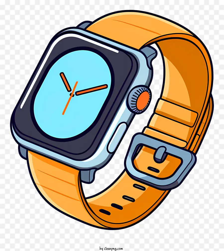 Schauen Sie Gurt analog Uhr Blaues Zifferblatt Apple Watch Orangengurt - Orangengurtuhr mit blauem Zifferblatt und Apple Branding