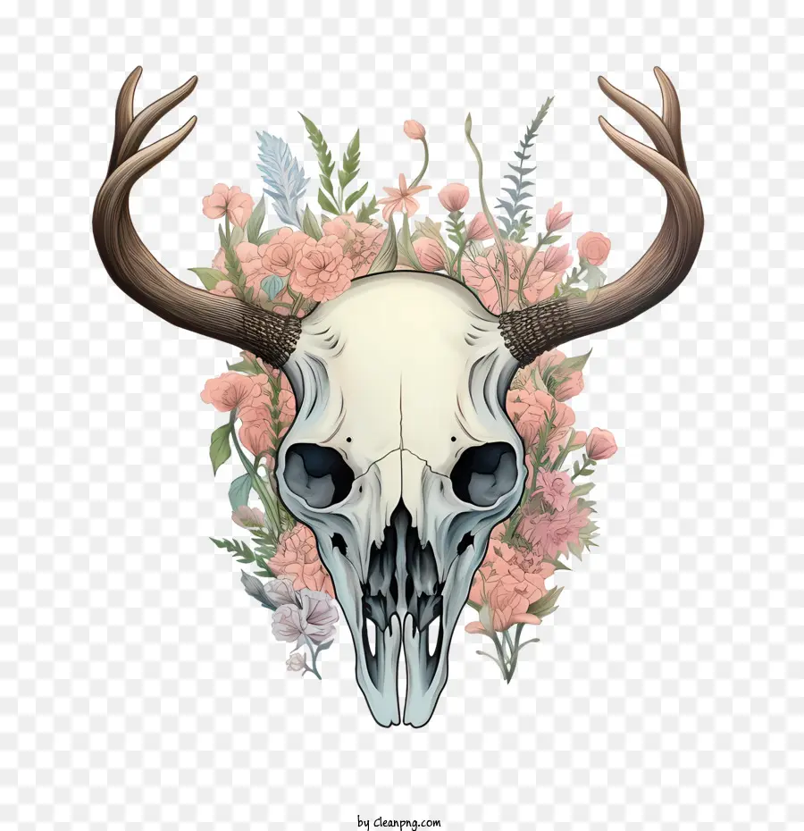 deer skull skull antlers flowers wildlife