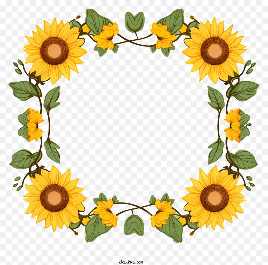Sắp xếp hướng dương hình tròn hoa hướng dương hình hoa hướng dương màu vàng sáng đối xứng Sunflower Thiết kế hoa hướng dương và khung lá - Sự sắp xếp hướng dương hình tròn với tông màu vàng rực rỡ