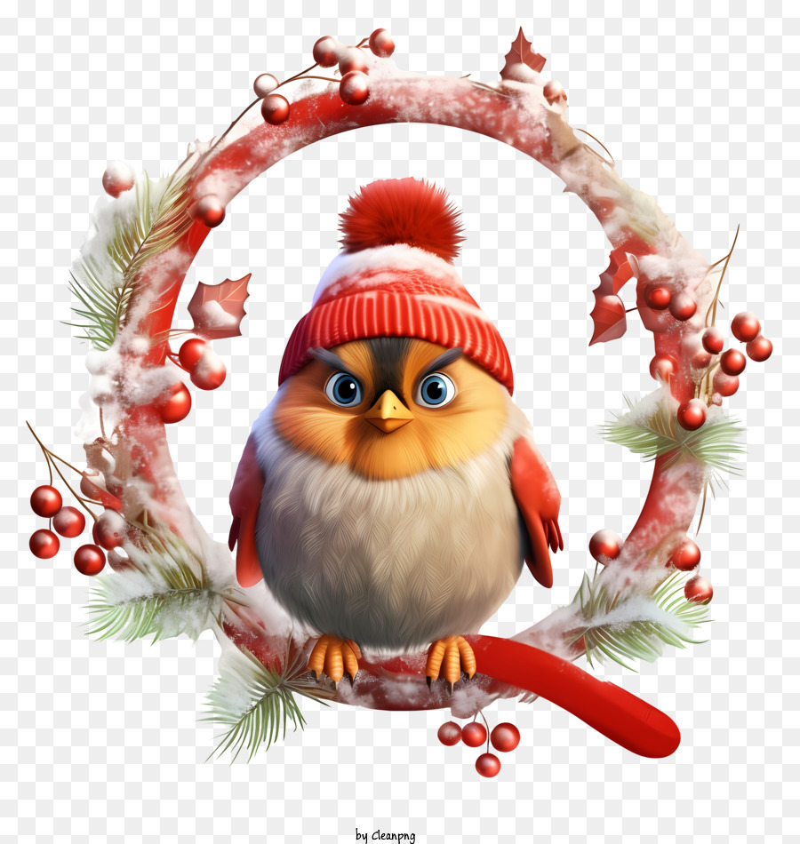 Weihnachtsvogel -Illustration Rot -Weiß Vogel festliche Vogelbild Illustration des Wintervogels kleiner Vogel mit rotem Hut - Fröhliche und farbenfrohe Weihnachtsvogel -Illustration