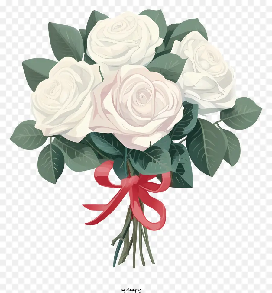 hoa hồng trắng - Bó hoa hồng trắng buộc bằng ruy băng màu đỏ